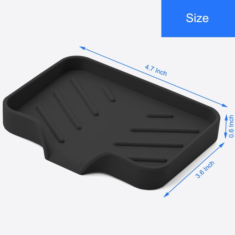 Metopets Sponge Holder with Drain Spout, Silicone Sponge Tray for Kitchen Sink, Rubber Soap Dish for Shower Bathroom (Black, 4.7"" x 3.6"") - Image 3
